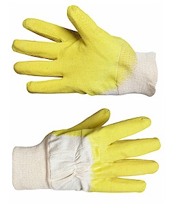 Cotton glove dipped latex, yellow, non-skidding 